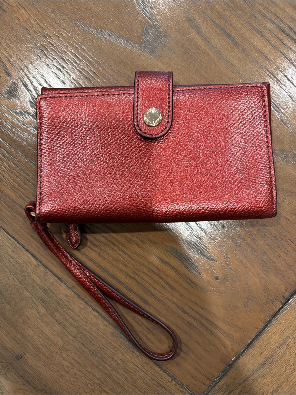 Coach Metallic Red Cherry Peddled Phone Wallet